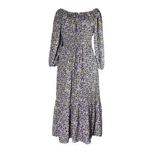 NWT Gap MED Dress Floral Purple Puff Sleeve Smock Tier Maxi Boho Prairie Peasant